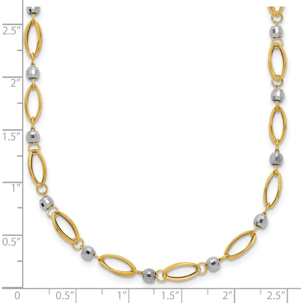 14K Two-Tone Gold Fancy Oval Link and Mirror Bead 18" Necklace - Polished Finish by 0