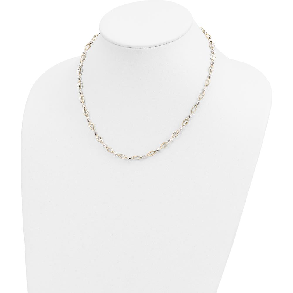 14K Two-Tone Gold Fancy Oval Link and Mirror Bead 18" Necklace - Polished Finish by 0