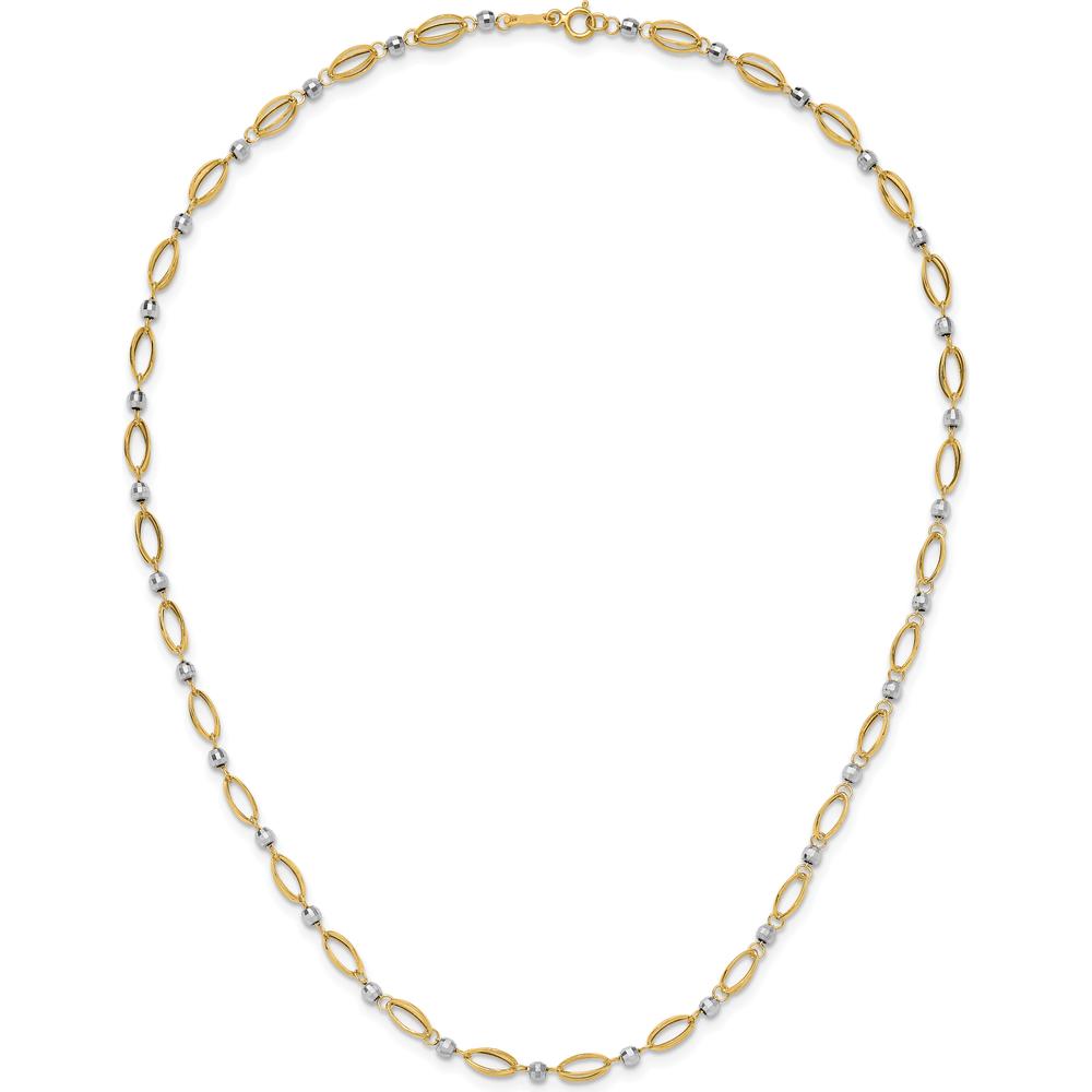 14K Two-Tone Gold Fancy Oval Link and Mirror Bead 18" Necklace - Polished Finish by 0
