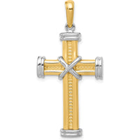 14K Two-Tone Gold Fancy X Cross Pendant with Textured Detail - Polished Finish by Oro Pregiato