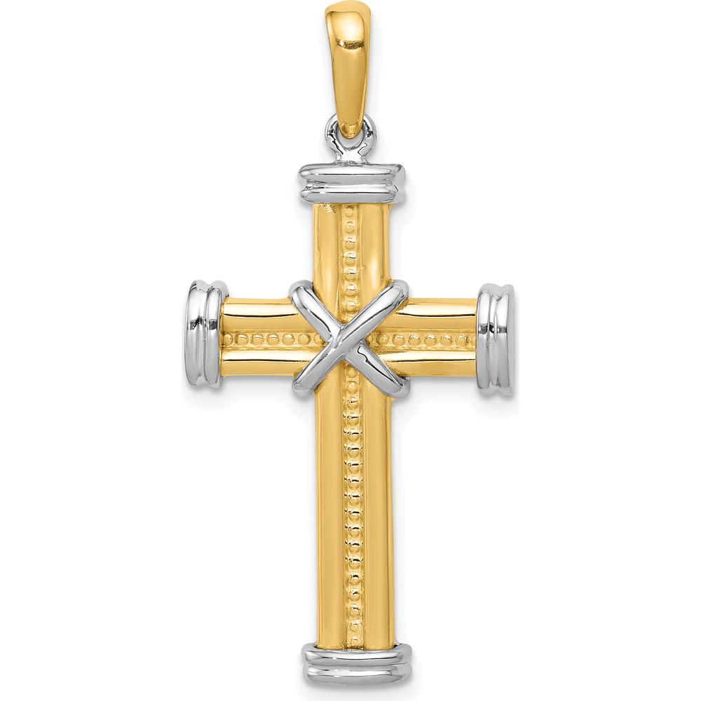 14K Two-Tone Gold Fancy X Cross Pendant with Textured Detail - Polished Finish by Oro Pregiato
