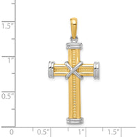 14K Two-Tone Gold Fancy X Cross Pendant with Textured Detail - Polished Finish by Oro Pregiato