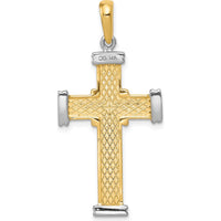 14K Two-Tone Gold Fancy X Cross Pendant with Textured Detail - Polished Finish by Oro Pregiato