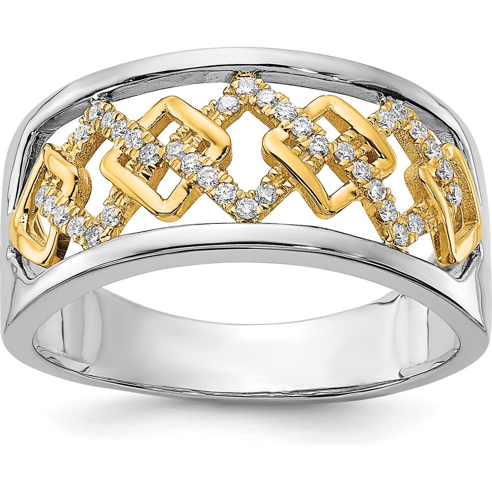 14K Two-Tone Gold Fashion Ring with Prong-Set Round Diamonds - 0.004 Carat Total Diamond Weight by 0