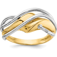 14K Two-Tone Gold Fashion Wave Ring with Polished Finish - Modern Contemporary Design by Oro Pregiato