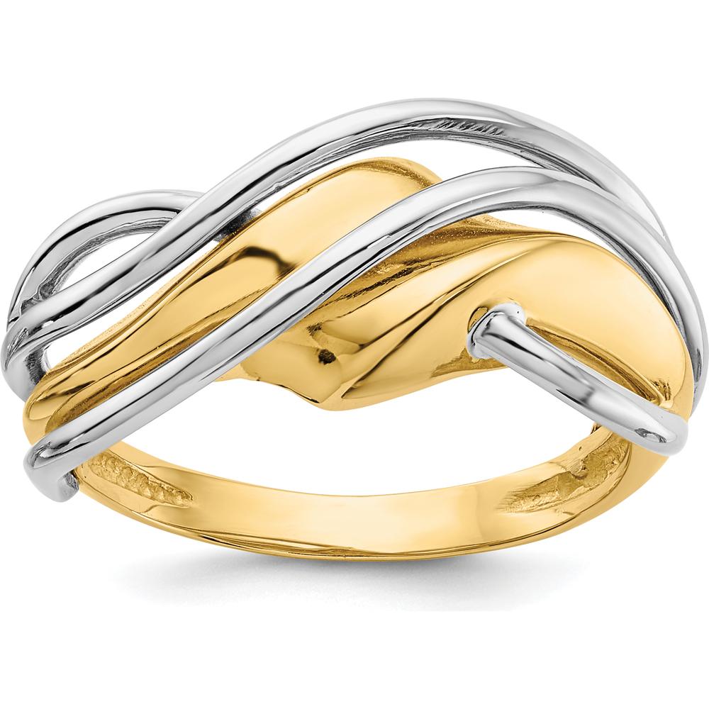 14K Two-Tone Gold Fashion Wave Ring with Polished Finish - Modern Contemporary Design by Oro Pregiato