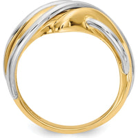 14K Two-Tone Gold Fashion Wave Ring with Polished Finish - Modern Contemporary Design by Oro Pregiato