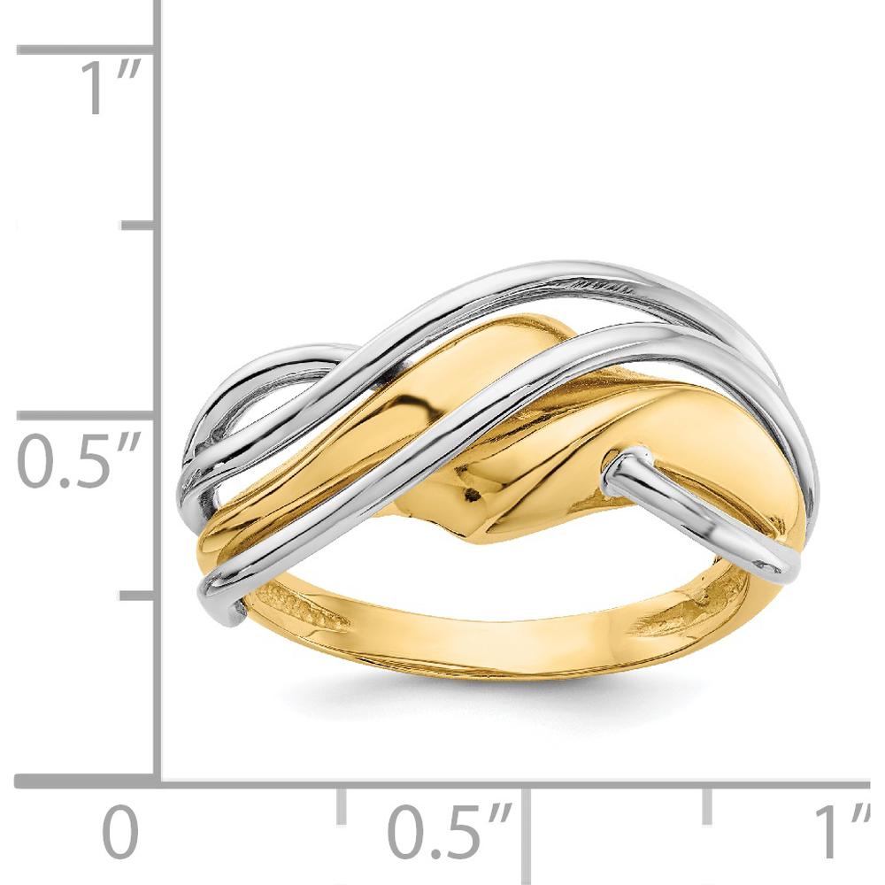 14K Two-Tone Gold Fashion Wave Ring with Polished Finish - Modern Contemporary Design by Oro Pregiato