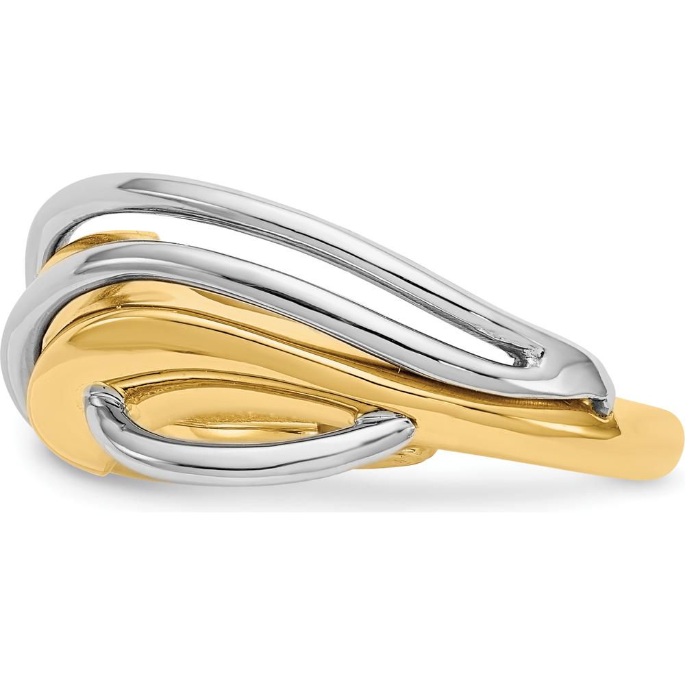 14K Two-Tone Gold Fashion Wave Ring with Polished Finish - Modern Contemporary Design by Oro Pregiato