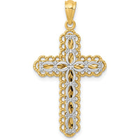 14K Two-Tone Gold Filigree Cross Pendant with Polished Finish - 34mm Length by Oro Pregiato