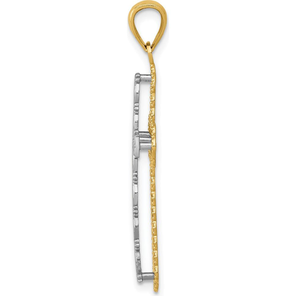 14K Two-Tone Gold Filigree Cross Pendant with Polished Finish - 34mm Length by Oro Pregiato
