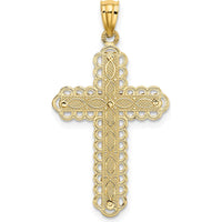 14K Two-Tone Gold Filigree Cross Pendant with Polished Finish - 34mm Length by Oro Pregiato
