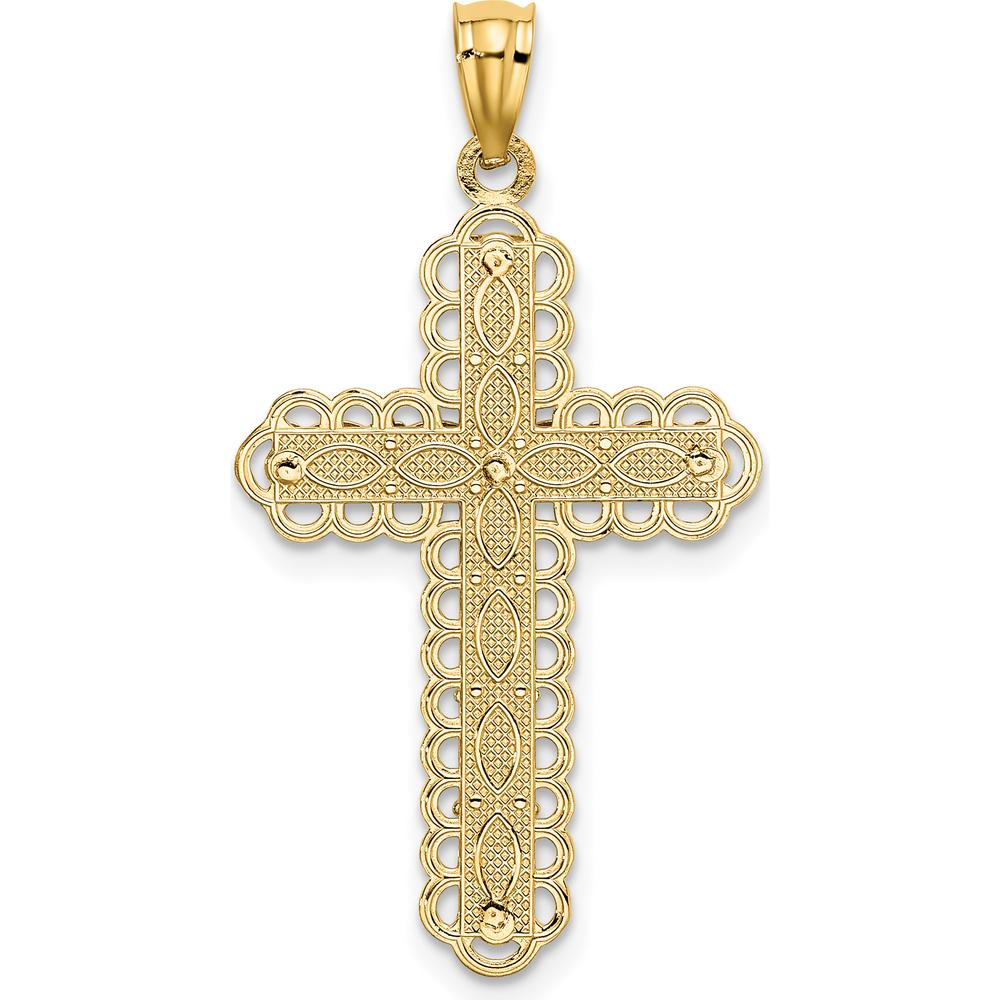 14K Two-Tone Gold Filigree Cross Pendant with Polished Finish - 34mm Length by Oro Pregiato