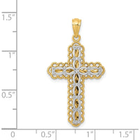 14K Two-Tone Gold Filigree Cross Pendant with Polished Finish - 34mm Length by Oro Pregiato