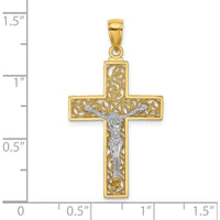 14K Two-Tone Gold Filigree Crucifix Pendant with Detailed Religious Design by Oro Pregiato