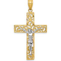14K Two-Tone Gold Filigree Crucifix Pendant with Diamond-Cut Detailing - 46mm Length by Oro Pregiato