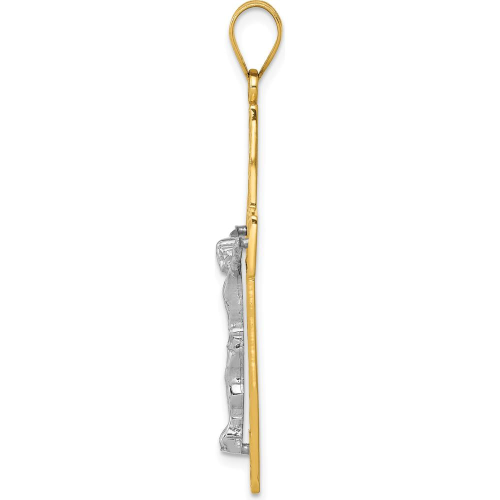 14K Two-Tone Gold Filigree Crucifix Pendant with Diamond-Cut Detailing - 46mm Length by Oro Pregiato
