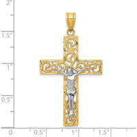 14K Two-Tone Gold Filigree Crucifix Pendant with Diamond-Cut Detailing - 46mm Length by Oro Pregiato