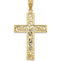 14K Two-Tone Gold Filigree Crucifix Pendant with Diamond-Cut Detailing - 46mm Length by Oro Pregiato