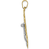 14K Two-Tone Gold Fleur De Lis Crucifix Pendant - 36mm Length by Oro Pregiato