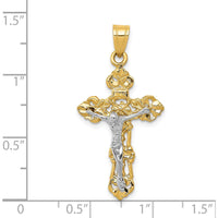 14K Two-Tone Gold Fleur De Lis Crucifix Pendant - 36mm Length by Oro Pregiato