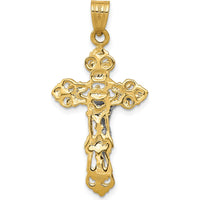 14K Two-Tone Gold Fleur De Lis Crucifix Pendant - 36mm Length by Oro Pregiato