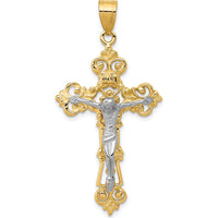 14K Two-Tone Gold Fleur De Lis INRI Crucifix Pendant - 47mm Length by Oro Pregiato