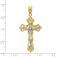 14K Two-Tone Gold Fleur De Lis INRI Crucifix Pendant - 47mm Length by Oro Pregiato