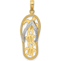 14K Two-Tone Gold Flip-Flop Pendant with Sea Turtle Design - 34mm Length by Oro Pregiato