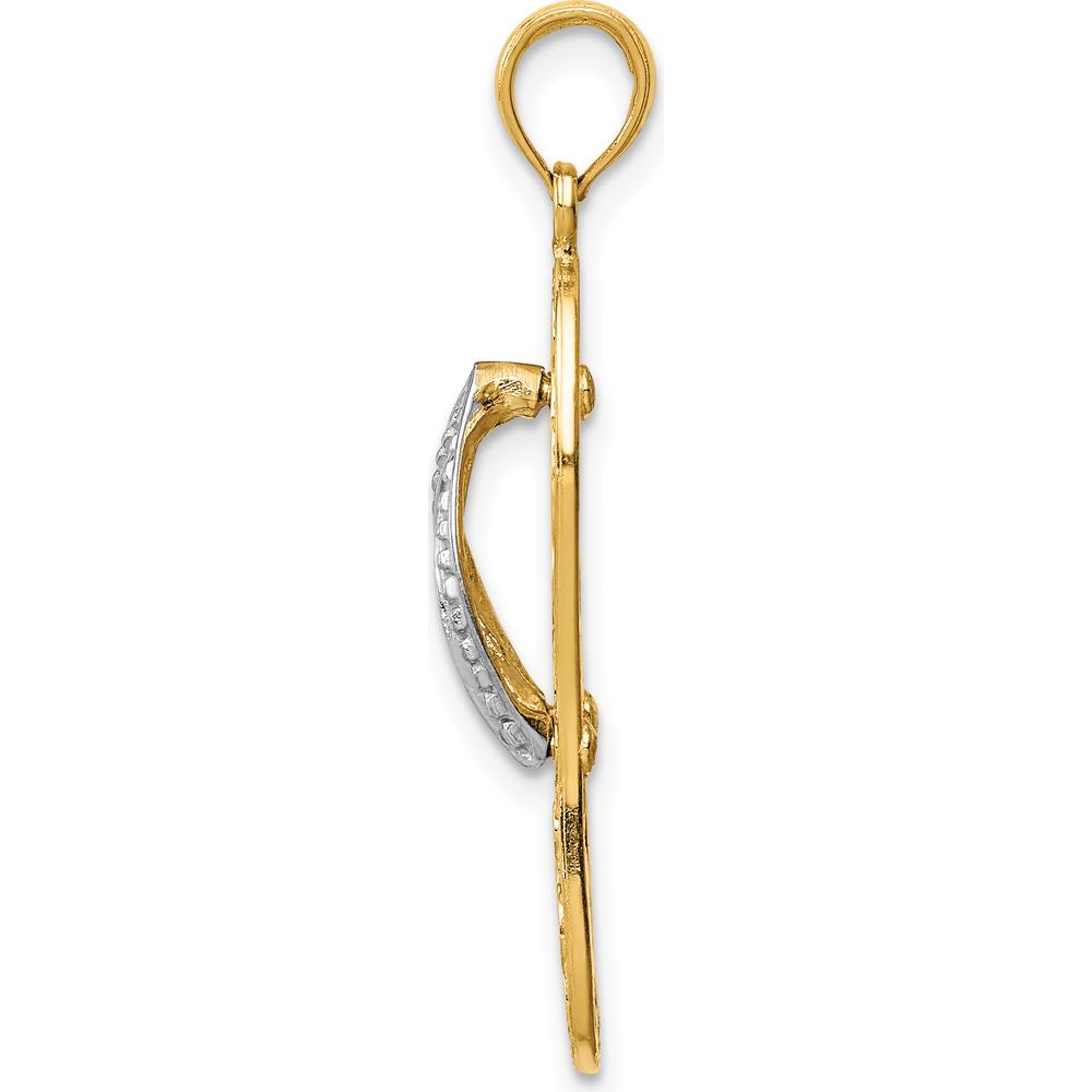 14K Two-Tone Gold Flip-Flop Pendant with Sea Turtle Design - 34mm Length by Oro Pregiato