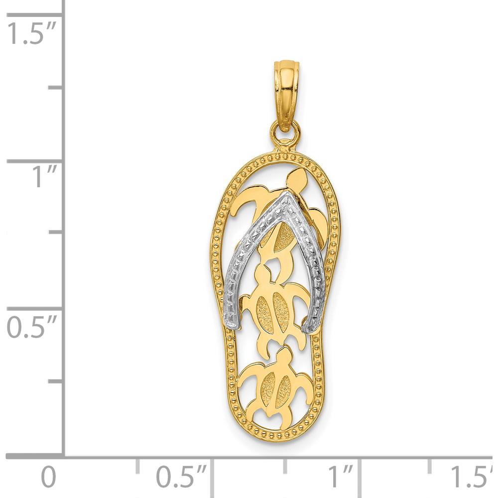 14K Two-Tone Gold Flip-Flop Pendant with Sea Turtle Design - 34mm Length by Oro Pregiato
