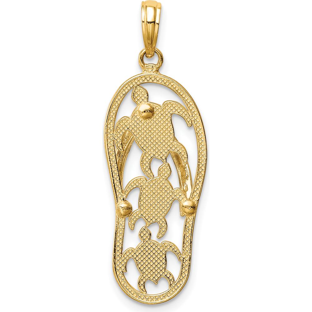 14K Two-Tone Gold Flip-Flop Pendant with Sea Turtle Design - 34mm Length by Oro Pregiato