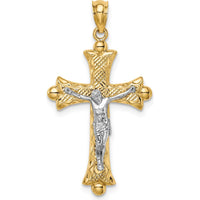 14K Two-Tone Gold Florentine Crucifix Pendant - 33mm Length by Oro Pregiato