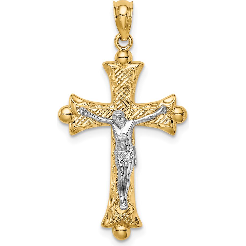 14K Two-Tone Gold Florentine Crucifix Pendant - 33mm Length by Oro Pregiato