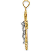 14K Two-Tone Gold Florentine Crucifix Pendant - 33mm Length by Oro Pregiato