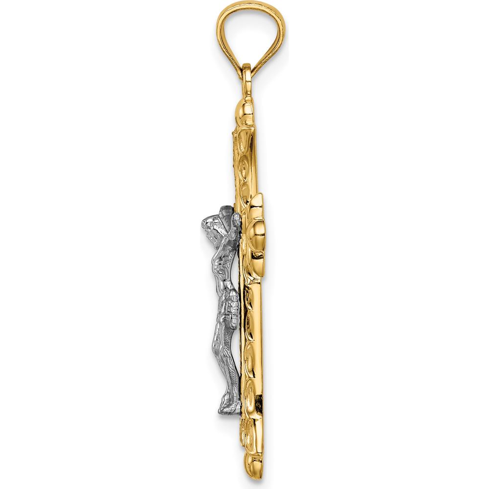 14K Two-Tone Gold Florentine Crucifix Pendant - 33mm Length by Oro Pregiato