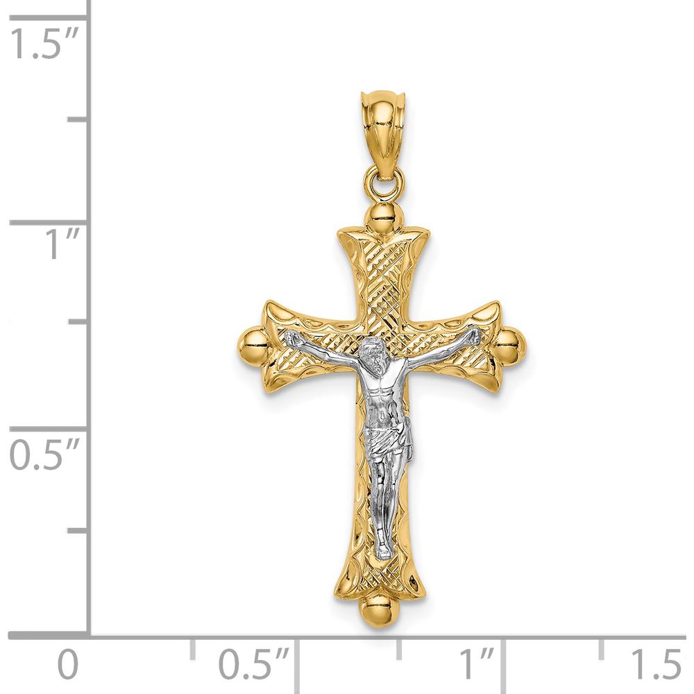 14K Two-Tone Gold Florentine Crucifix Pendant - 33mm Length by Oro Pregiato