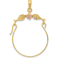 14K Two-Tone Gold Flower and Leaf Charm Holder Pendant - Elegant Nature-Inspired Design by Oro Pregiato