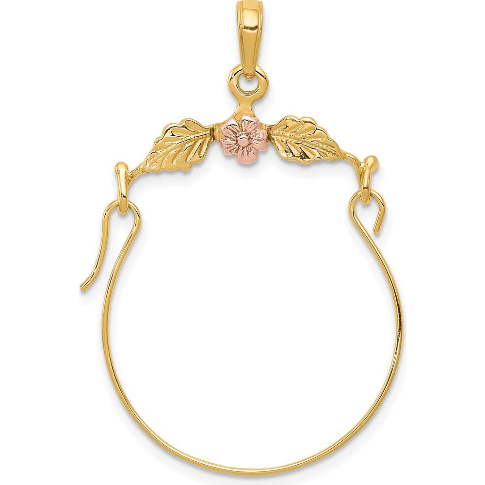 14K Two-Tone Gold Flower and Leaf Charm Holder Pendant - Elegant Nature-Inspired Design by Oro Pregiato