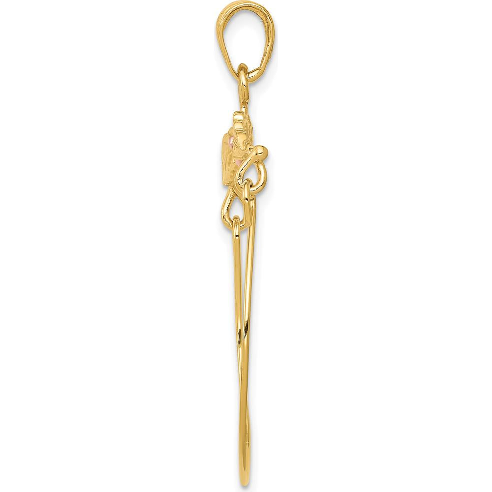 14K Two-Tone Gold Flower and Leaf Charm Holder Pendant - Elegant Nature-Inspired Design by Oro Pregiato