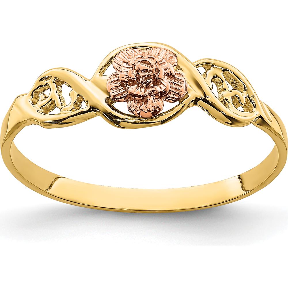 14K Two-Tone Gold Flower Ring with Detailed Petal Design by 0