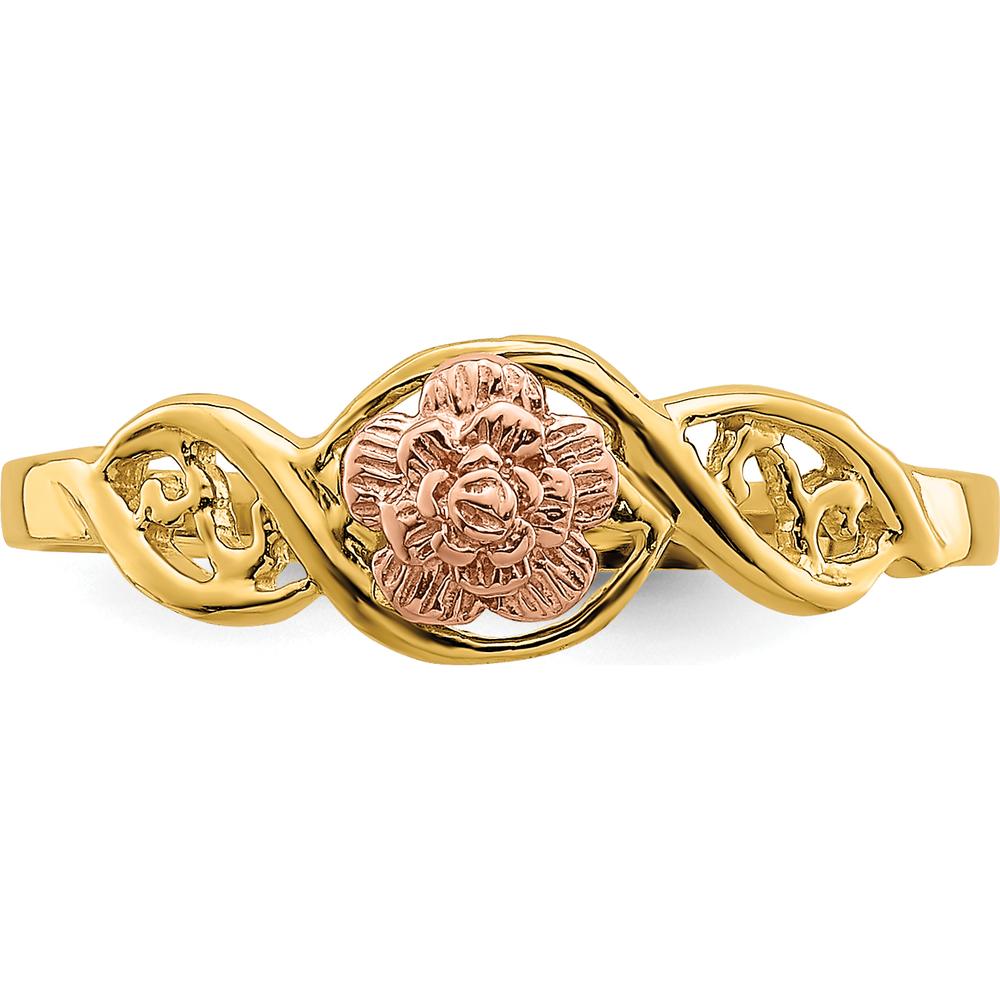 14K Two-Tone Gold Flower Ring with Detailed Petal Design by 0