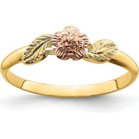 14K Two-Tone Gold Flower Ring with Diamond-Cut Leaves by 0