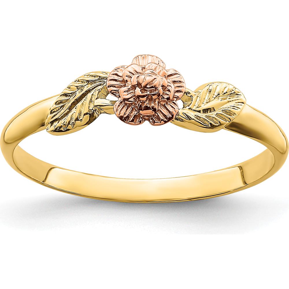 14K Two-Tone Gold Flower Ring with Diamond-Cut Leaves by 0