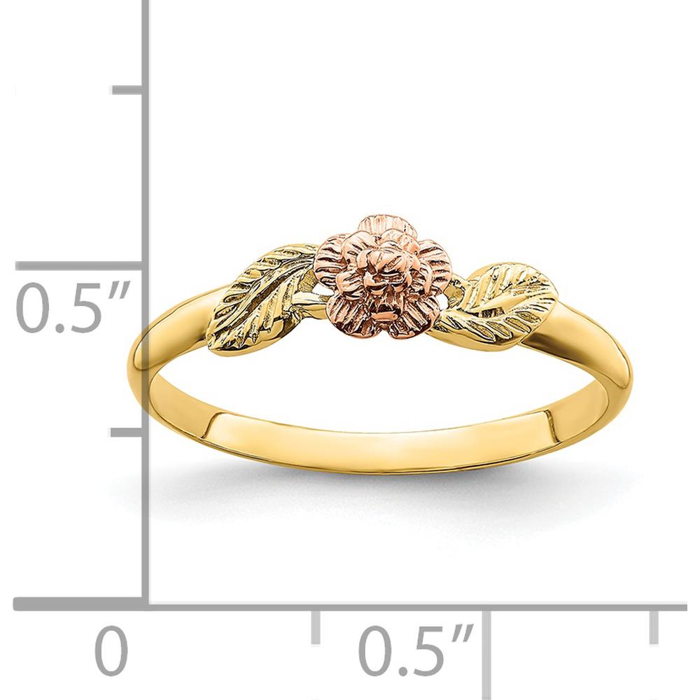 14K Two-Tone Gold Flower Ring with Diamond-Cut Leaves by 0