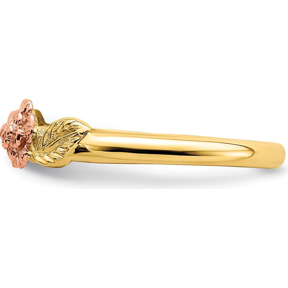 14K Two-Tone Gold Flower Ring with Diamond-Cut Leaves by 0