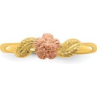 14K Two-Tone Gold Flower Ring with Diamond-Cut Leaves by 0