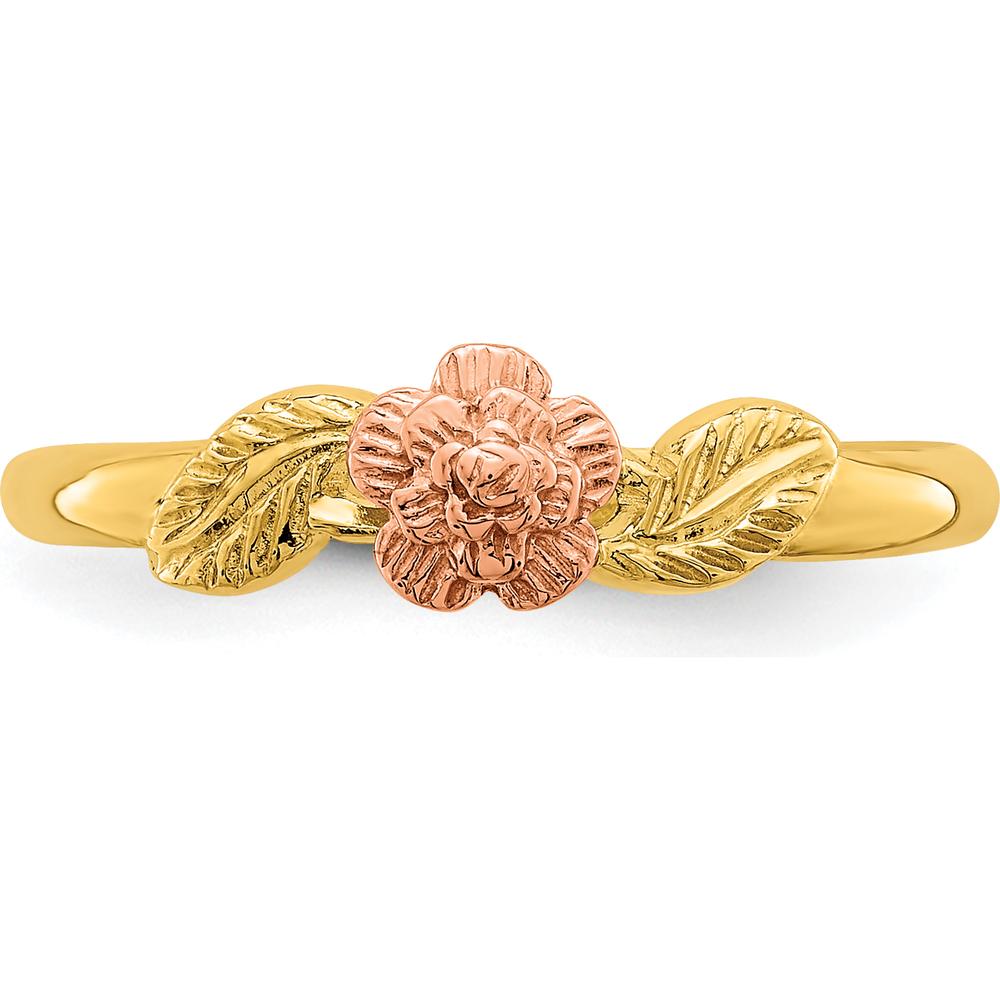 14K Two-Tone Gold Flower Ring with Diamond-Cut Leaves by 0