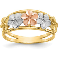 14K Two-Tone Gold Flower Ring with Satin & Polished Diamond-Cut Detailing by Oro Pregiato