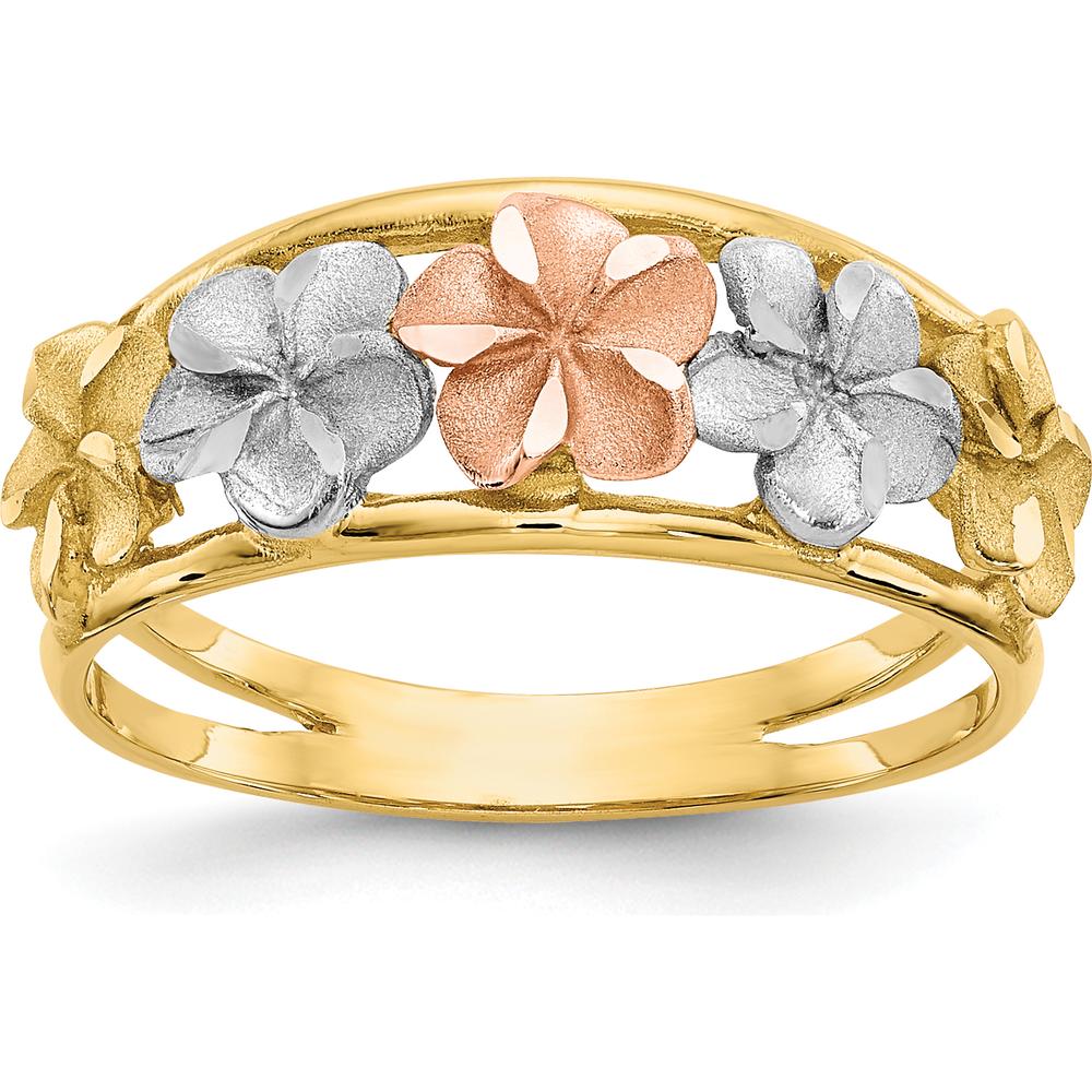 14K Two-Tone Gold Flower Ring with Satin & Polished Diamond-Cut Detailing by Oro Pregiato
